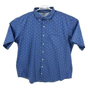 IZOD Men's 2XLT Flamingo Pattern Blue Performance Button Up Beach